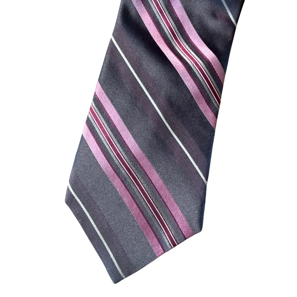 Mens Striped Silk Necktie‎ Navy Blue Purple Lavender Made in USA Business Tie